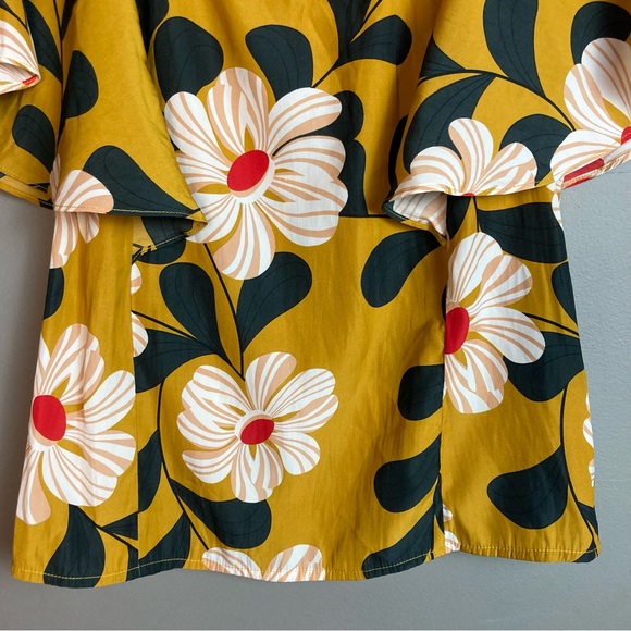 Eva Franco for Anthropologie blouse mustard yellow with big flowers size o - Picture 8 of 12